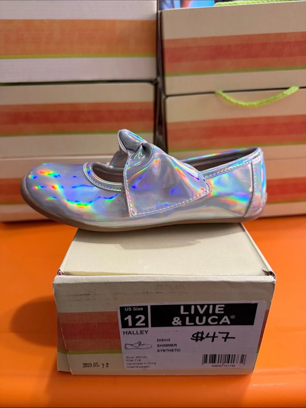 Livie & Luca Iridescent Silver Mary Jane with Bow
